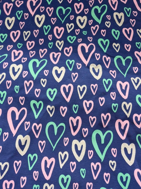 Coupon katoen tricot hartjes met glitter