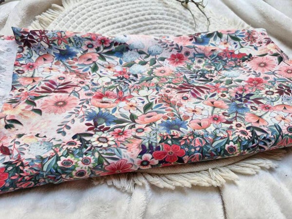 Coupon katoen tricot 1.5mx1.4m bloemenprint
