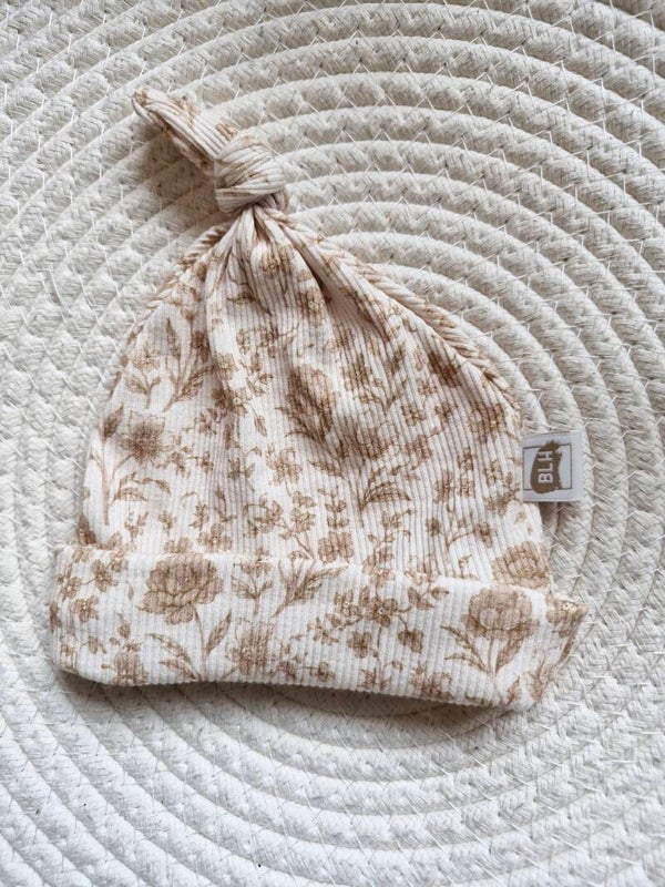 Knoophaarbandje rib beige floral