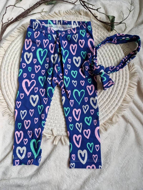 Legging 80 met haarbandje hartjes blauw