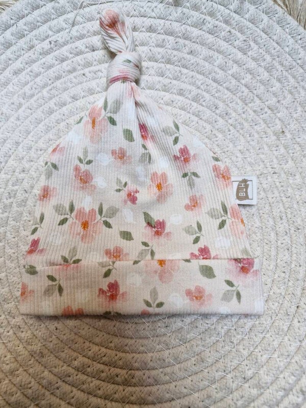 Knoopmutsje rib bloemenprint