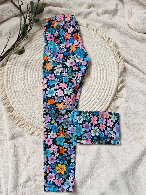 Legging 104 blauw bloemenprintje