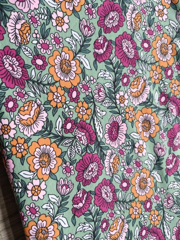 Coupon katoen tricot groene bloemenprint