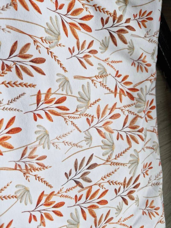 Coupon katoen tricot 1mx1.4m brique bloemen