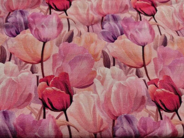 Bamboe tricot 2mx1.4m roze tulpen