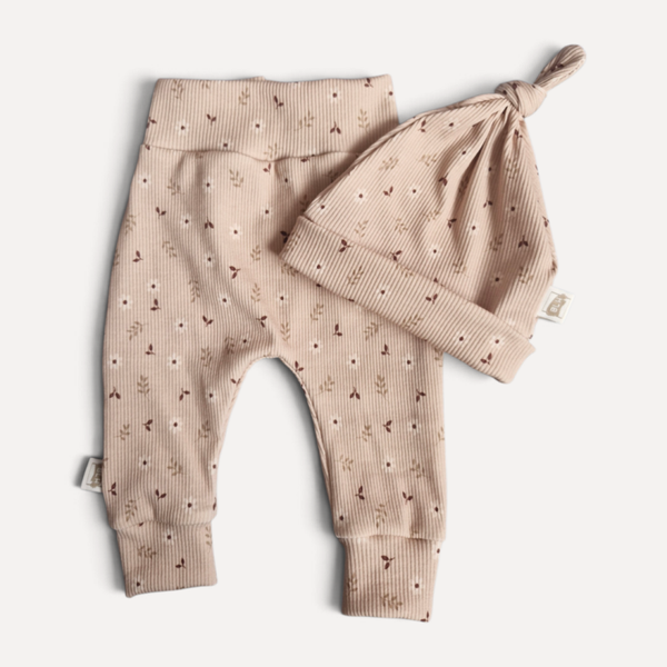 Harembroekje beige rib bloemenprint