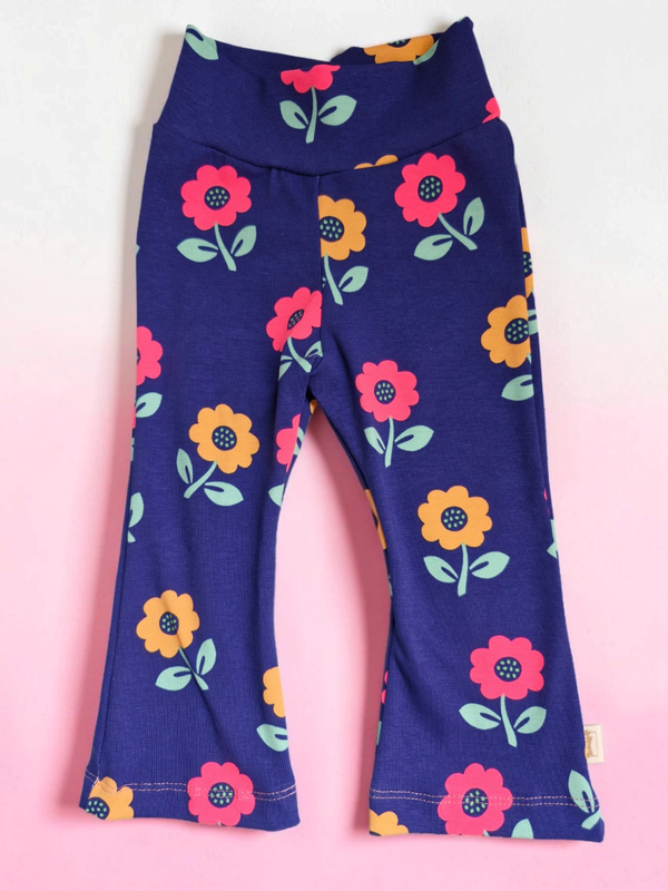 Flare yogawaist 80 blauw neon flowers