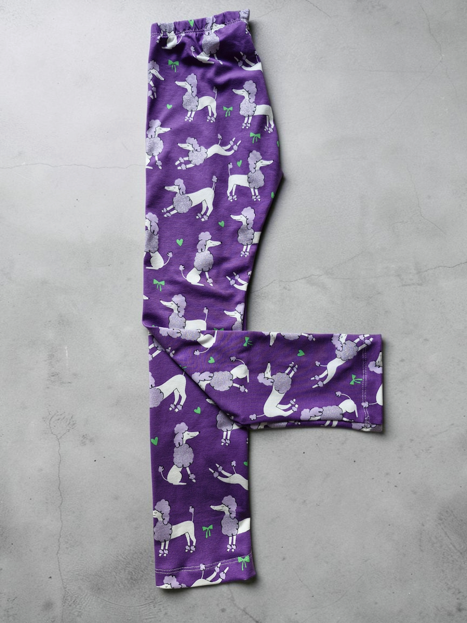 Legging 116 paars met poedels en glitters