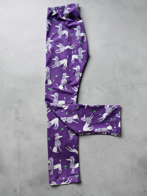 Legging 116 paars met poedels en glitters