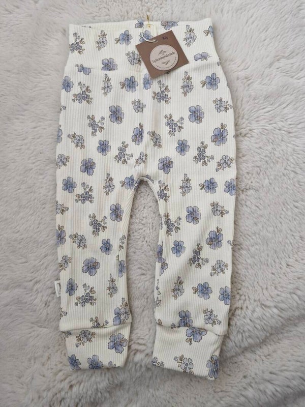 Harembroekje 74 ribtricot blauwt bloemenprint
