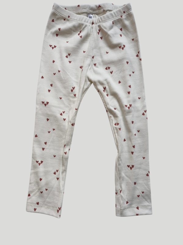 Legging 98 rib creme roze hartjes