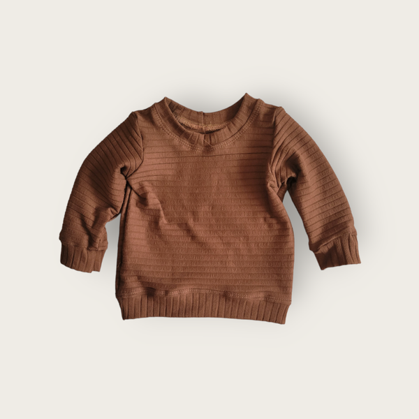 Sweater big rib donker bruin