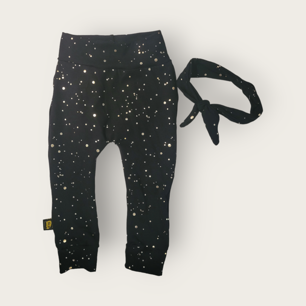 Setje broekje golden spickels met haarbandje