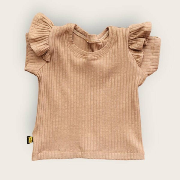 Ruffle tshirt rib cacao