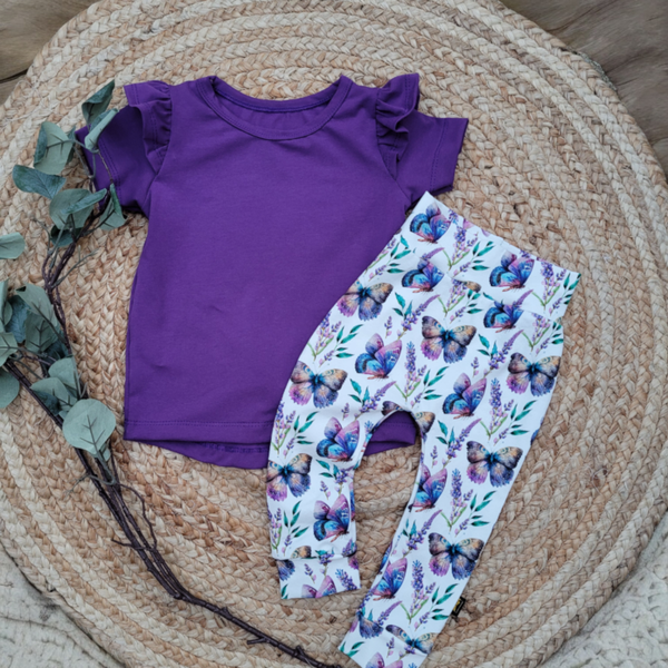 Set broekje met shirtje met ruffle vlindertjes/paars