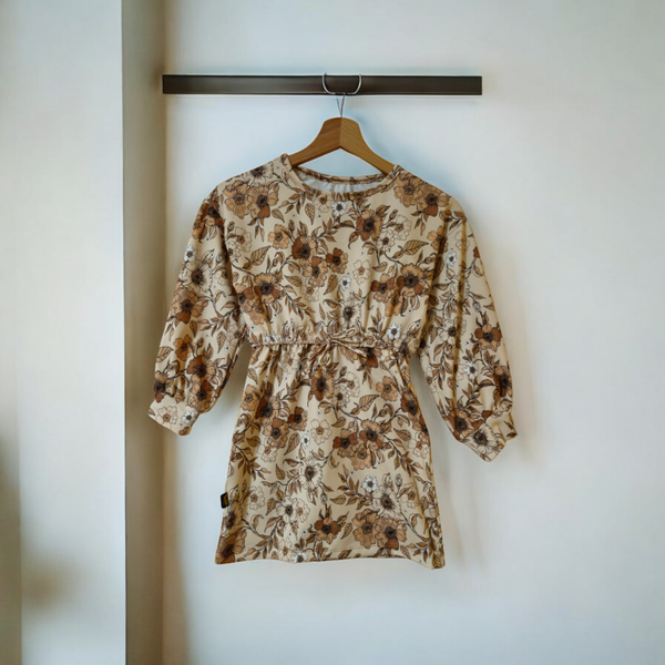 Drawstring dress bloemen cacao