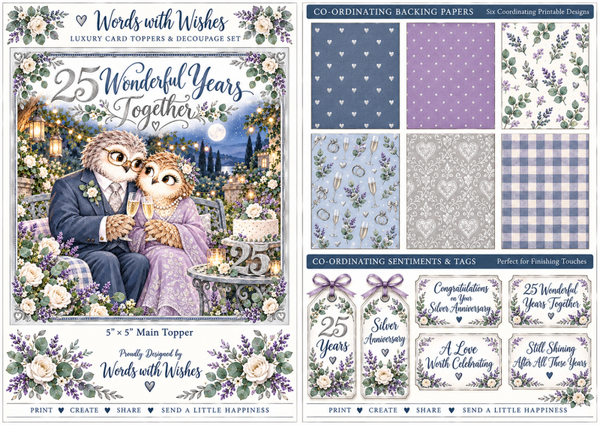 Owl Silver Anniversary Decoupage Kit