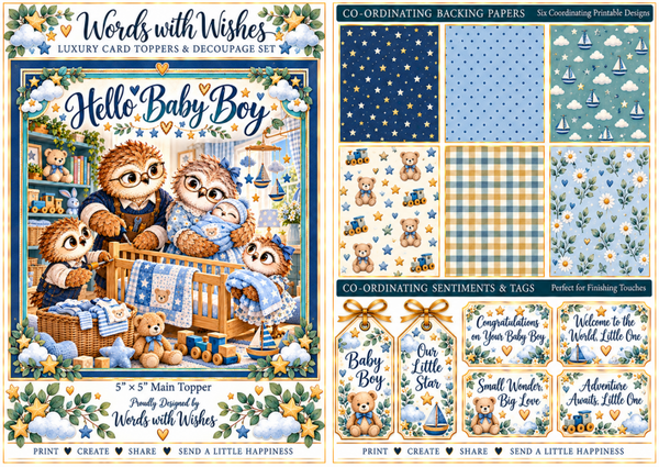 Owl Hello baby boy Decoupage Kit