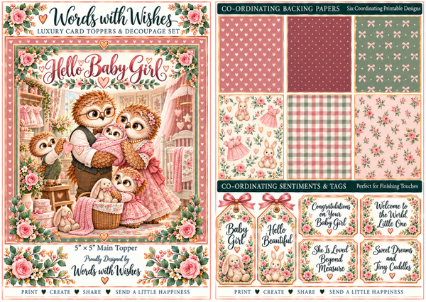 Owl Hello baby girl Decoupage Kit