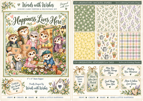 Owl Happiness Lives Here Decoupage Kit