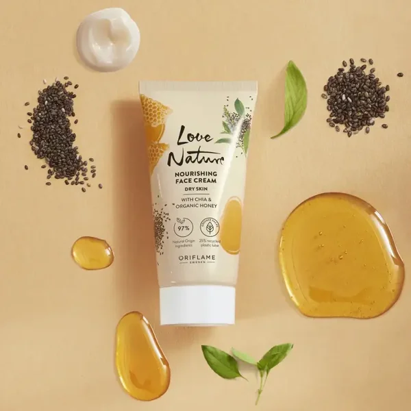 Love Nature Nourishing Gezichtscrème Chia & Honing (droge huid)