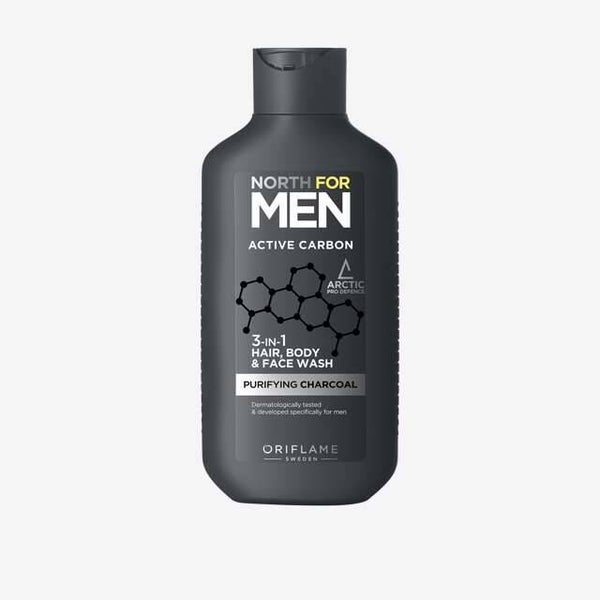 North for Men Active Carbon 3-in-1 Haar, Body & Face wash 250ml