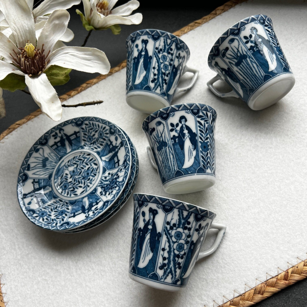 4 Mosa ‘Lange Lijs’ koffiekopjes (jaren ’50-’70) met 3 schoteltjes