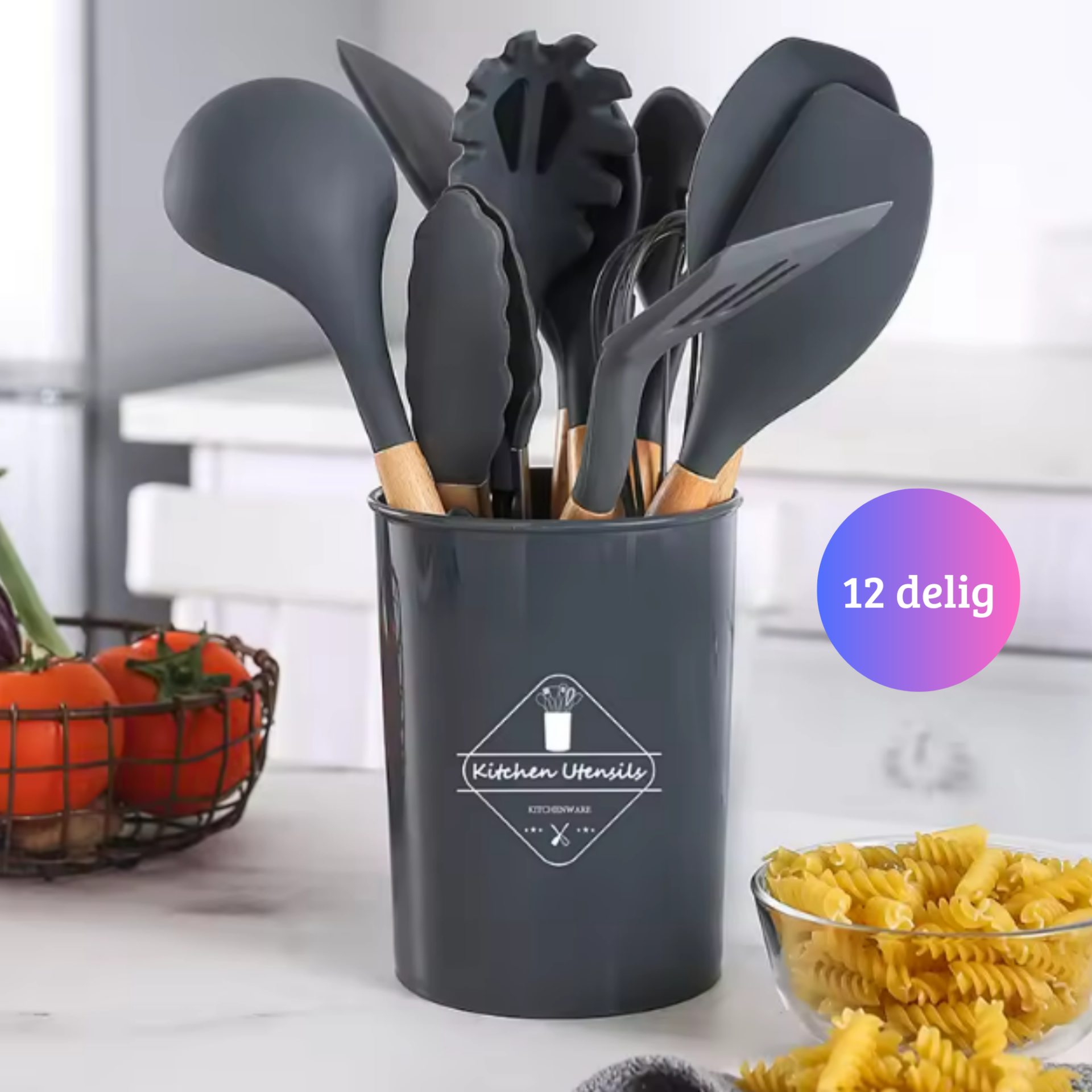 Janse® Siliconen keukengerei set 12 delig grijs