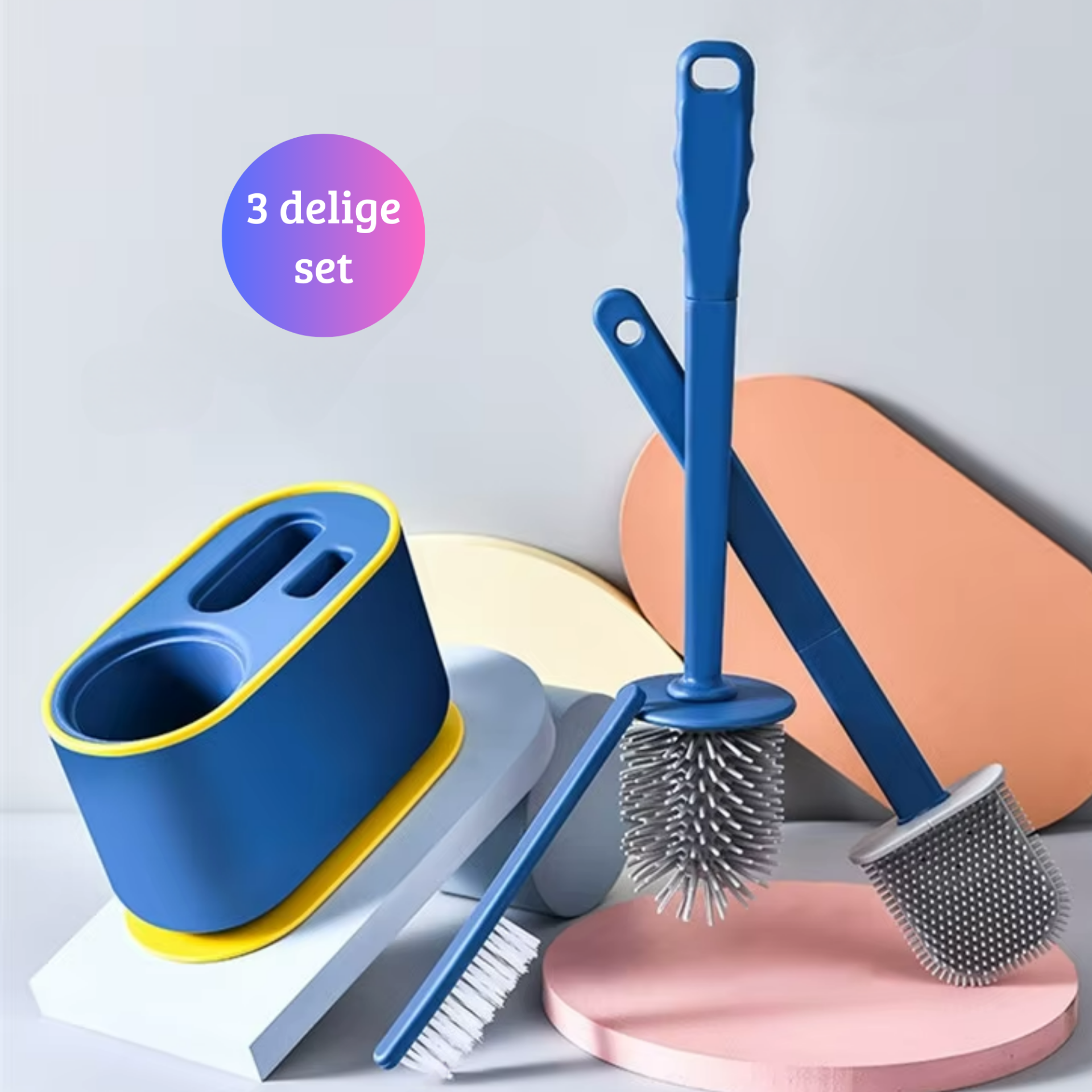 Janse® Siliconen toiletborstel blauw set van 3