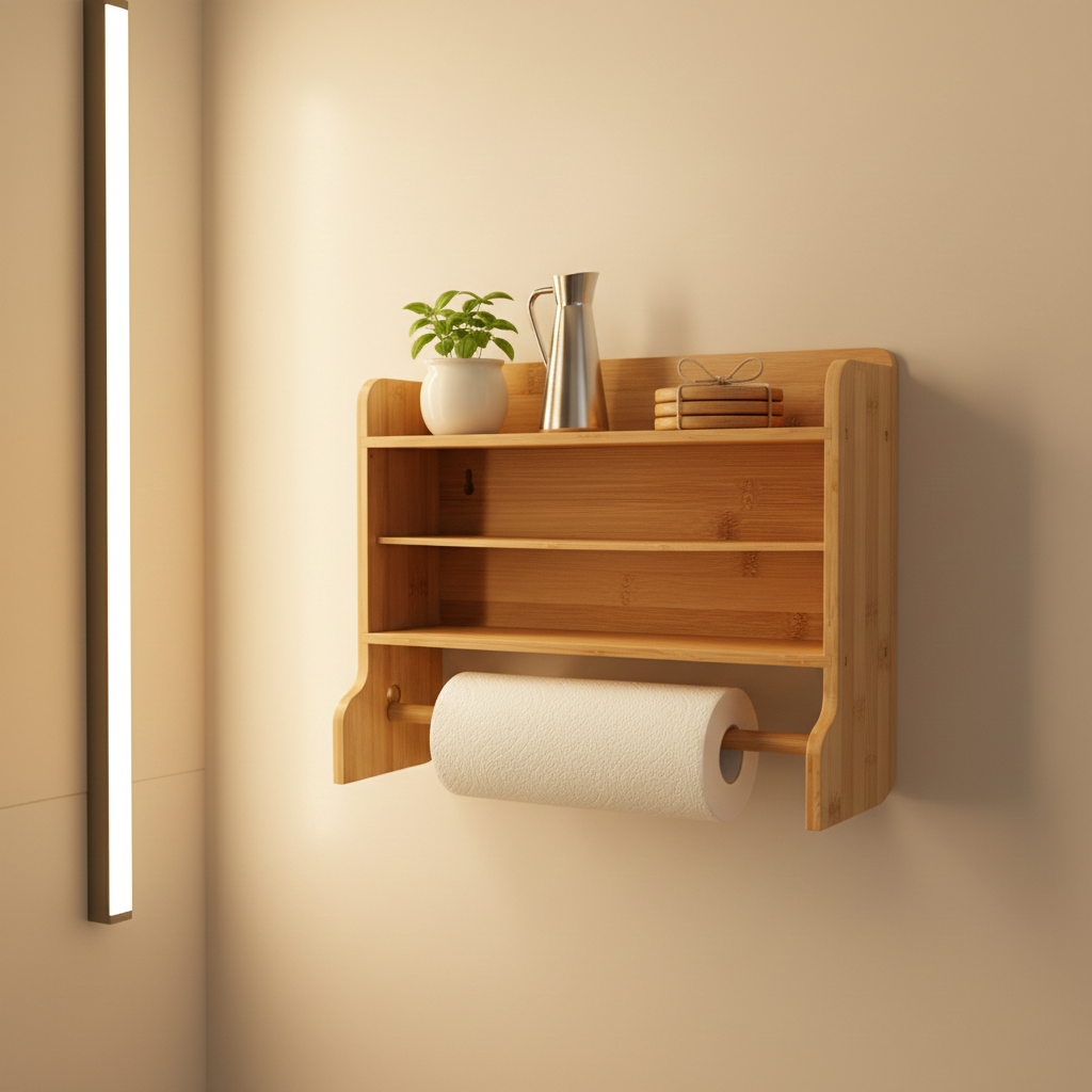 Janse® Houten wandrek met keukenrolhouder