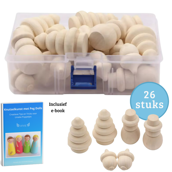 Janse® Houten winter figuren 26 stuks set
