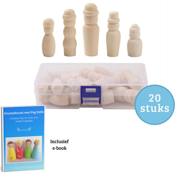 Janse® Kleine houten poppetjes 20 stuks set met hoedjes