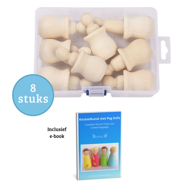 Janse® Houten poppetjes in cup 8 stuks set