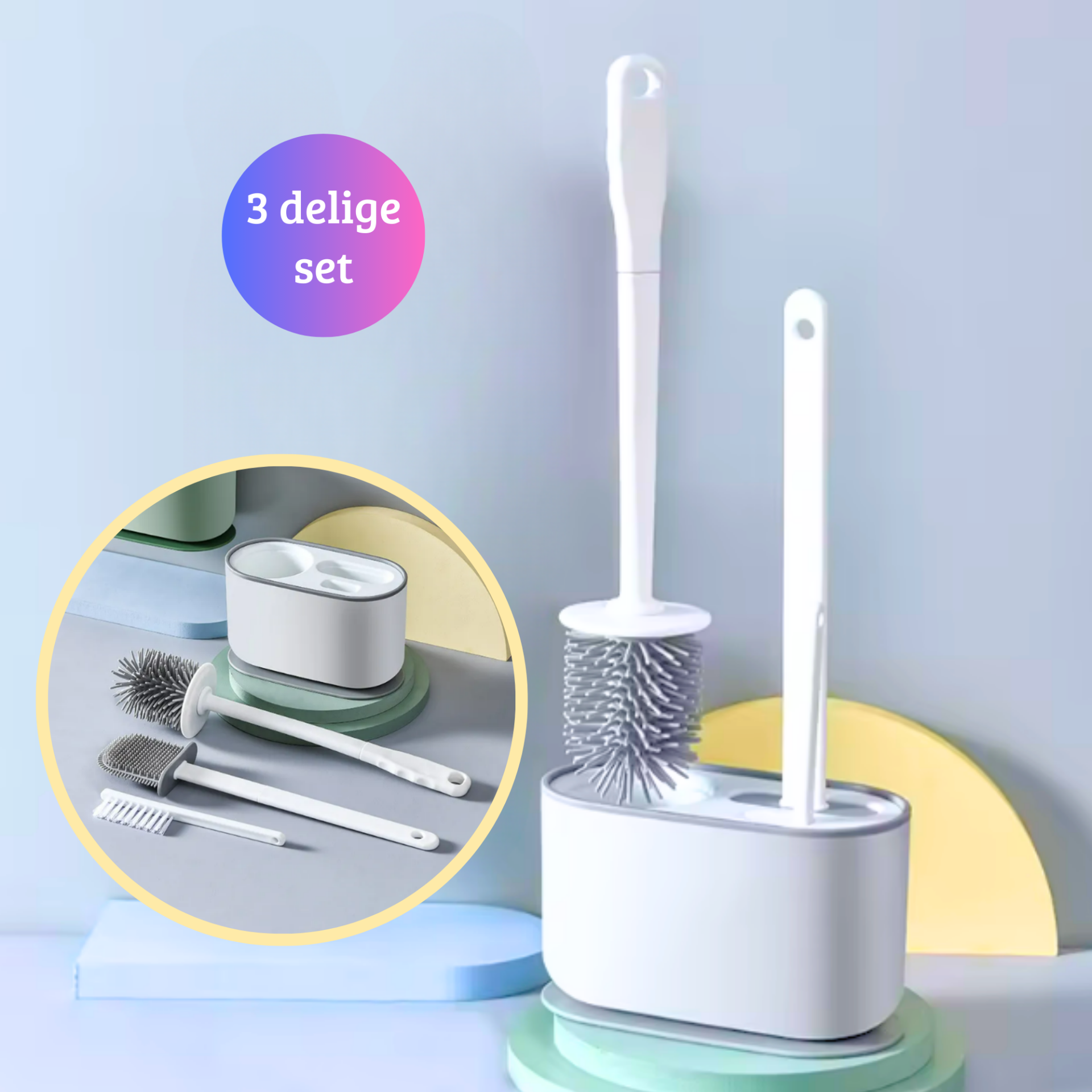 Janse® Siliconen toiletborstel set van 3 wit