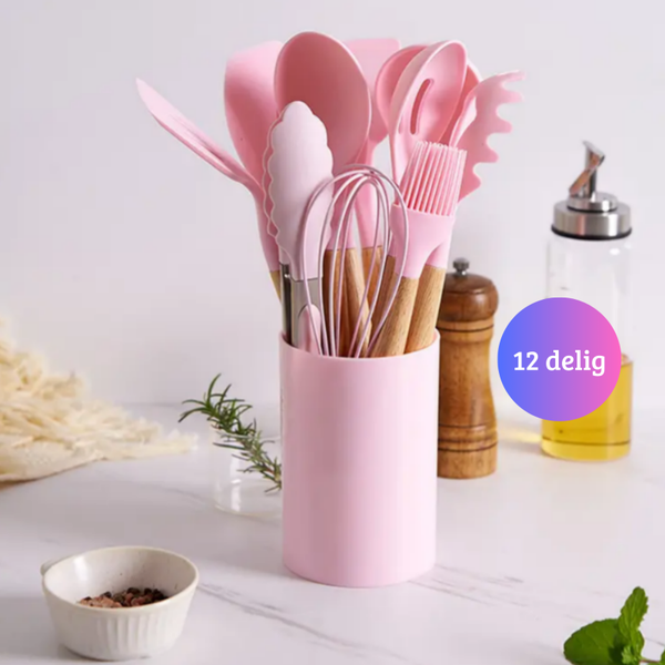 Janse® Siliconen keukengerei set 12 delig roze