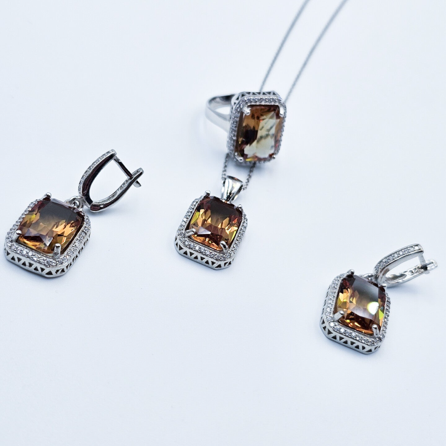 Multi Color 3 Delige Set Emerald Cut S925 Zilver