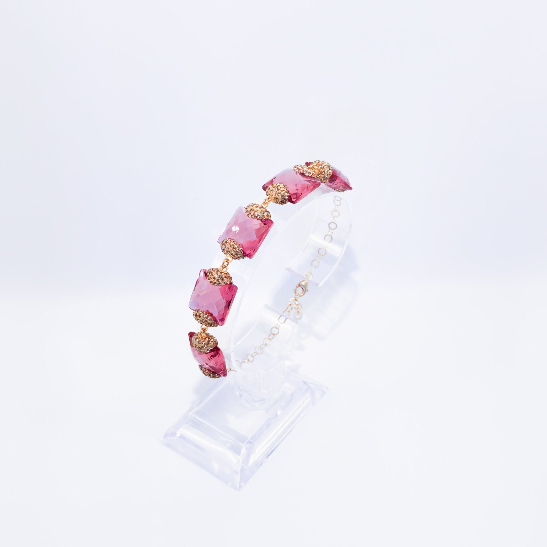 Multi Color Polsband Met 5 Stenen Vierkant S925 Gold Plated