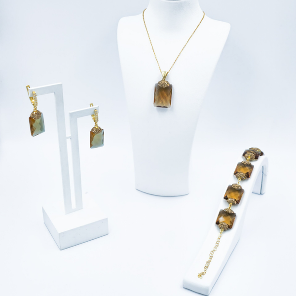 Multi Color 3 Delige Set Emerald Cut S925 Zilver Gold Plated