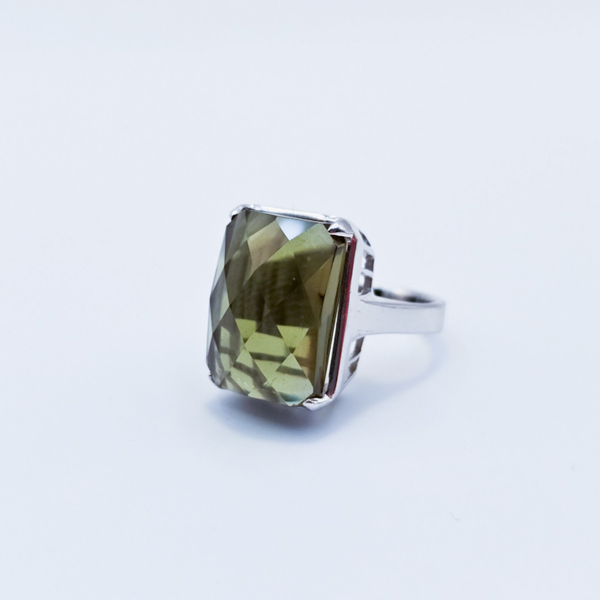 Multi Color Ring Big Emerald Cut S925 Zilver