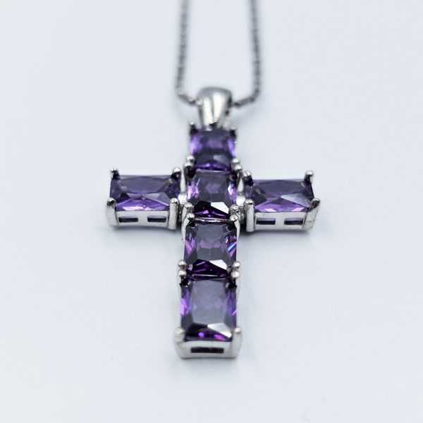 Amethist Kruis Collier Emerald Cut S925 Zilver