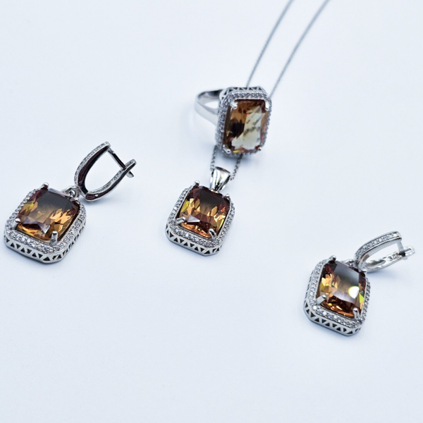 Multi Color 3 Delige Set Emerald Cut S925 Zilver