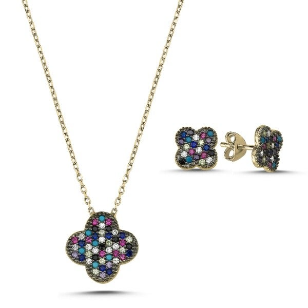 Quatrefoil Mix Zirkonen Set Sterling Silver Goldplated