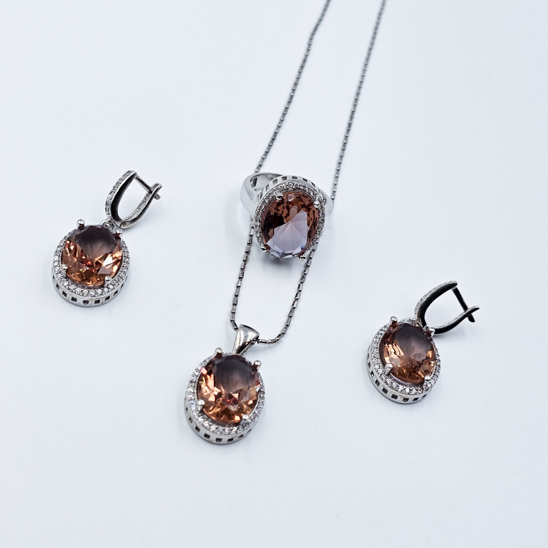 Multi Color 3 Delige Set Ovaal Met CZ S925 Zilver