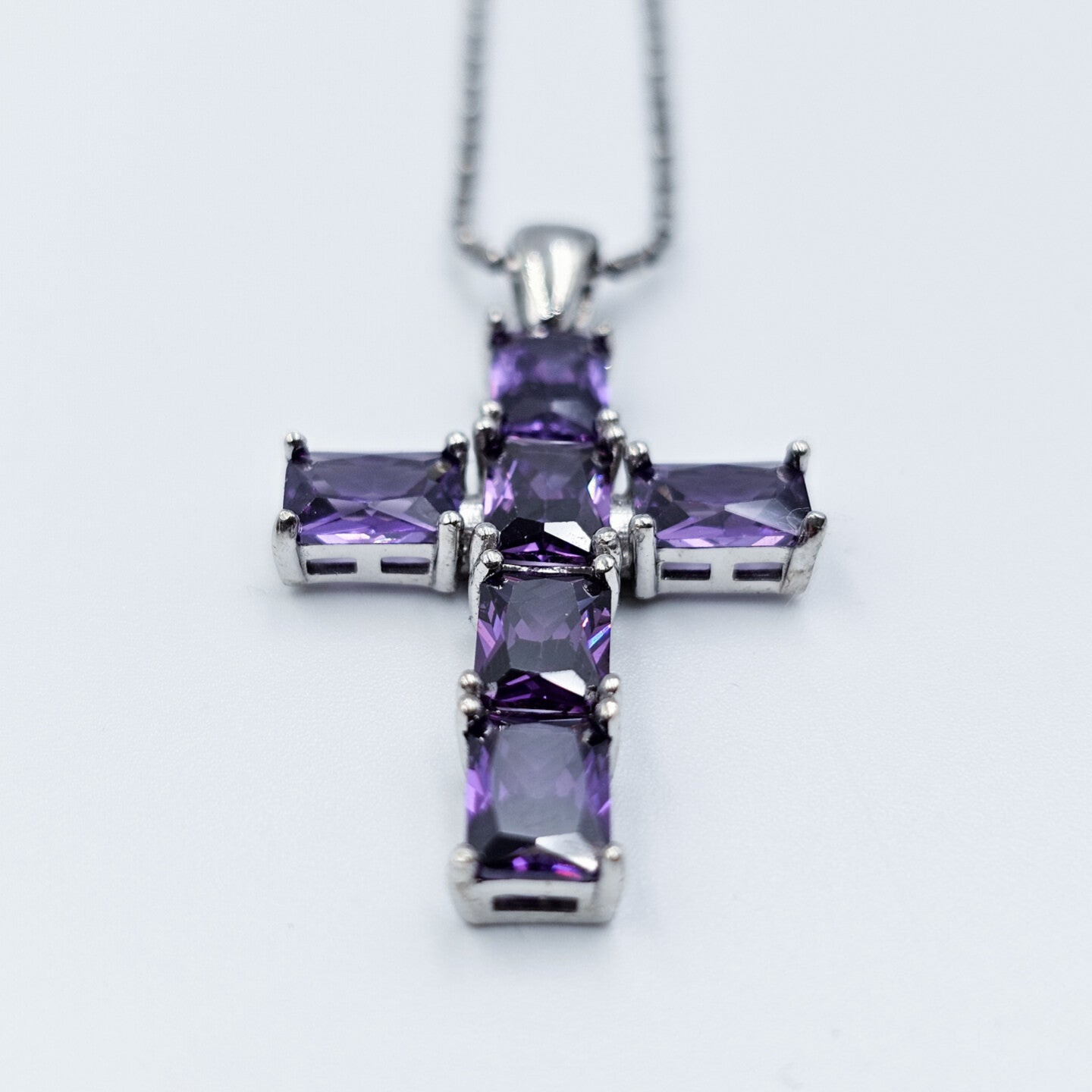 Amethist Kruis Collier Emerald Cut S925 Zilver