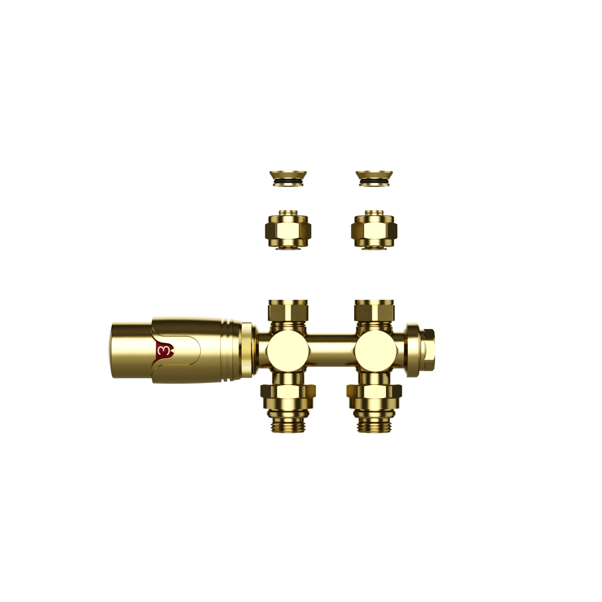 WAN SANITAIR  RADIATORKRAAN - DESIGN - THERMOSTATISCH - MUUR-EN VLOERAANSLUITING - 1/2MX16/2 M30 - GEBORSTELD GOUD