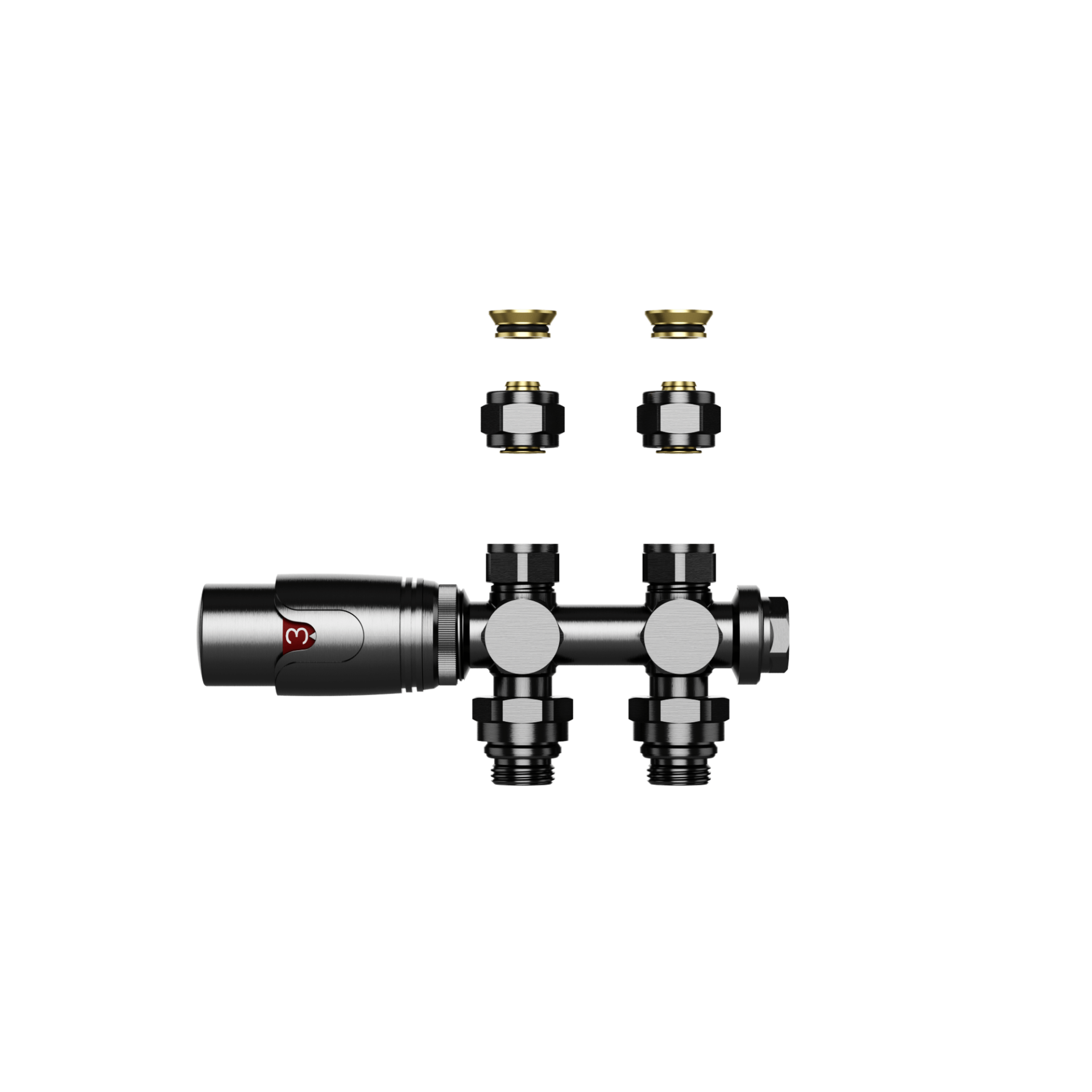 WAN SANITAIR  RADIATORKRAAN - DESIGN - THERMOSTATISCH - MUUR-EN VLOERAANSLUITING - 1/2MX16/2 M30 - GUNMETAL