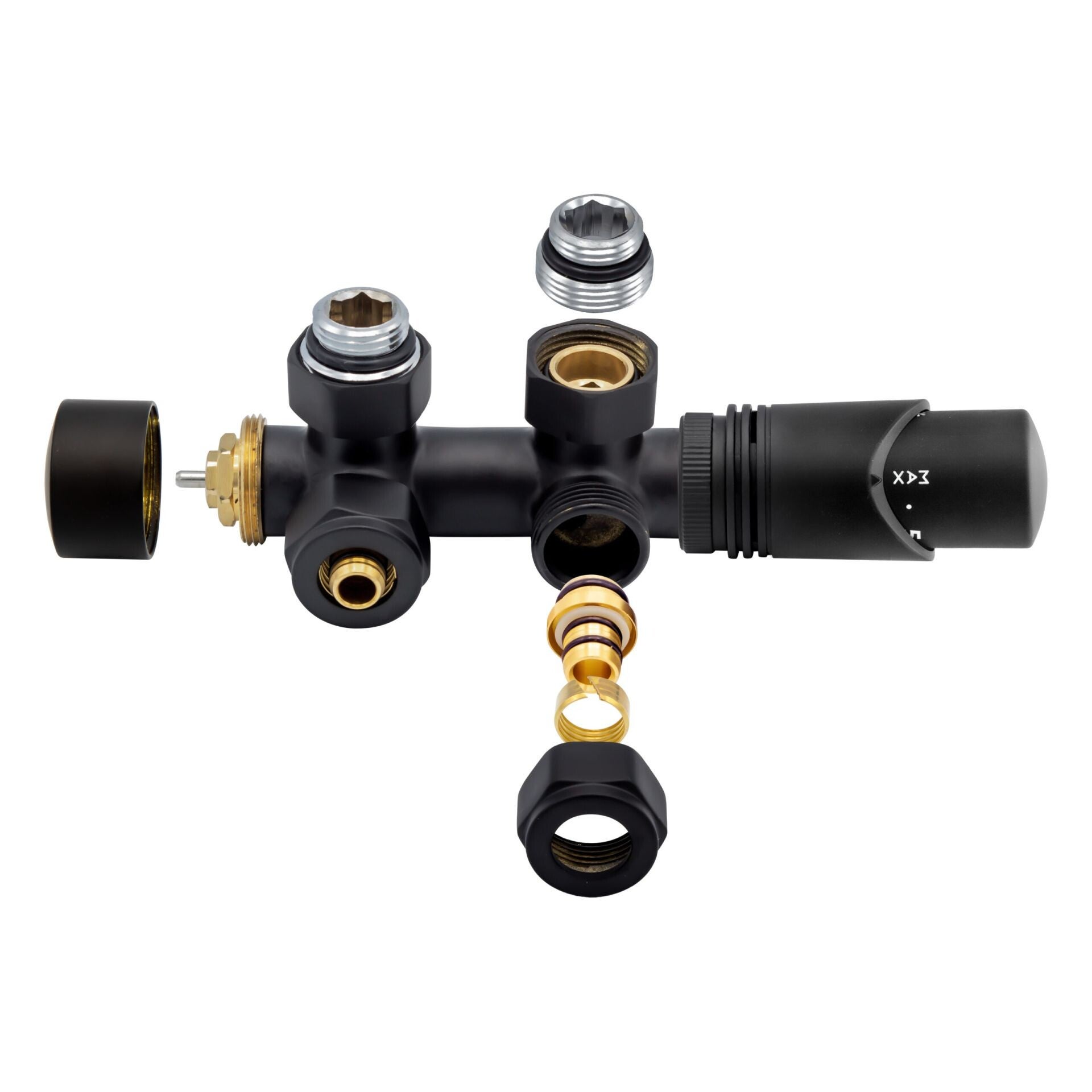 WAN SANITAIR  RADIATORKRANEN MIDDENAANSLUITSET MUUR ZWART M30X16/2