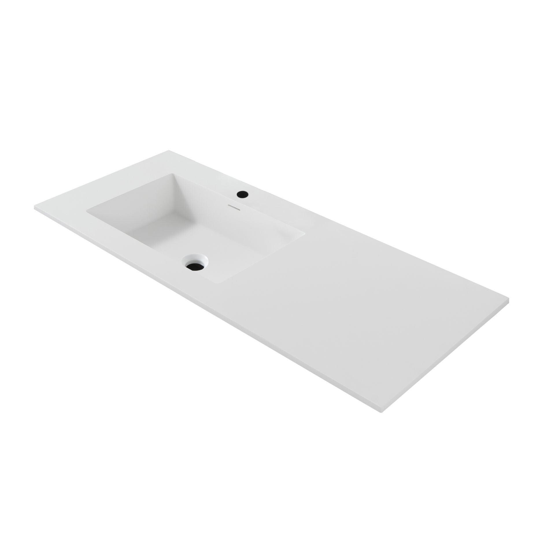 WAN SANITAIR LAYDA SQUARE SLIM WASTAFEL - 1 WASBAK LINKS - MET OVERLOOP - 1 KRAANGAT - KUNSTMARMER - 120X1,6X52,5 CM - MAT WIT