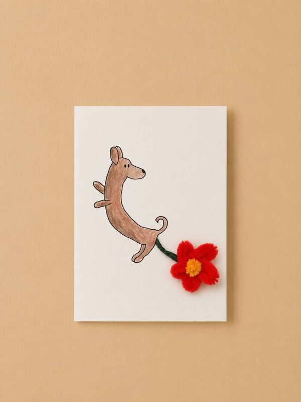 Kaart teckel met rode bloem