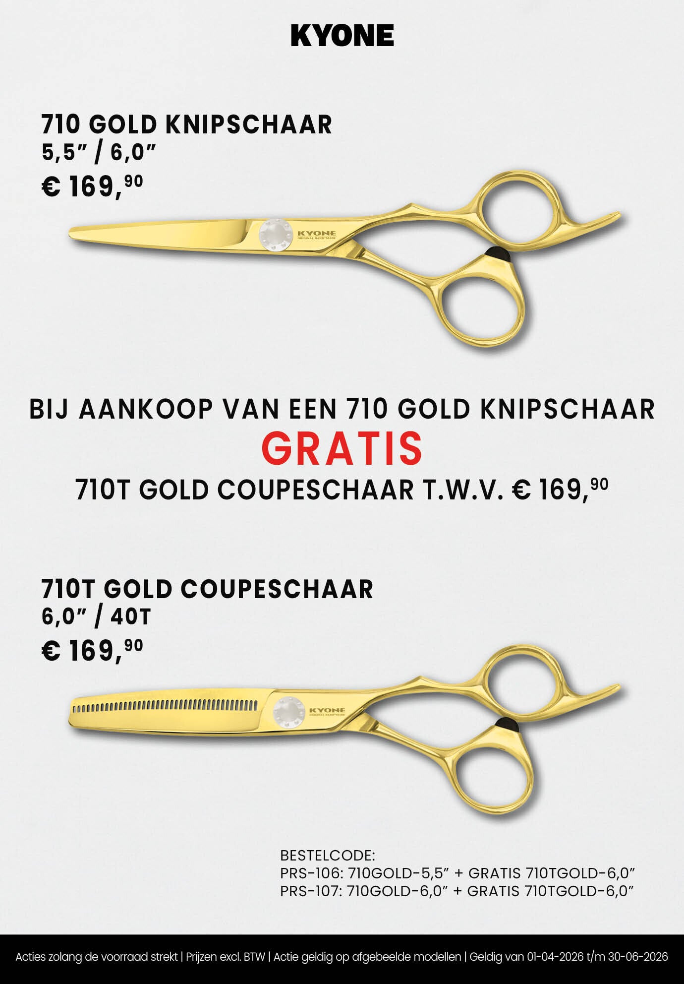 Kyone 710 Gold knipsschaar + Gratis 710T Gold Coupeschaar